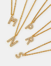 14ct Gold-Plated Diamanté Initial Pendant Necklace, Gold (GOLD), large