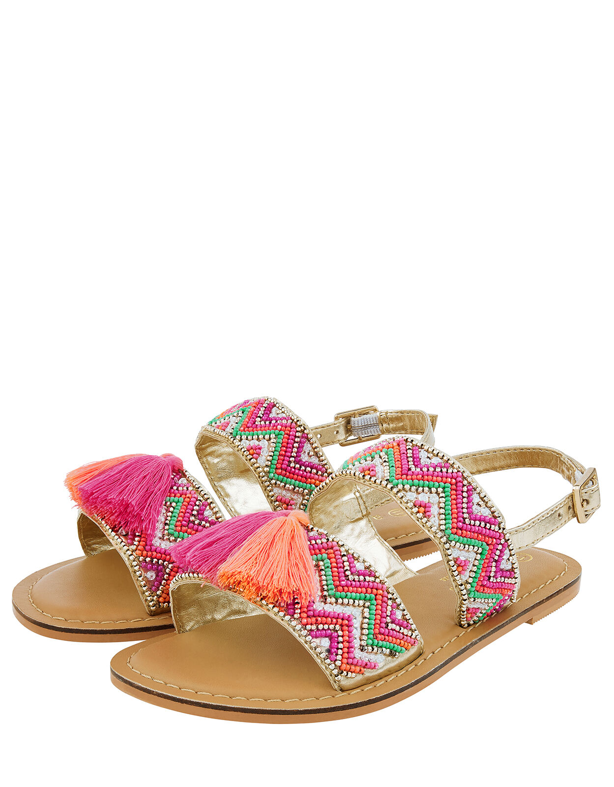 Chevron Beaded Tassel Sandals Pink