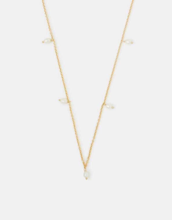 14ct Gold-Plated Pearl Station Necklace, , large