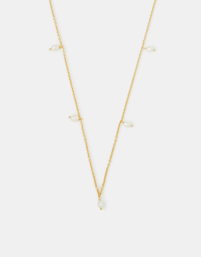 14ct Gold-Plated Pearl Station Necklace, , large