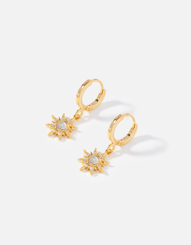 Gold-Plated Opal Hoop Earrings, , large