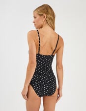 Polka Dot Ruched Swimsuit, Black (BLACK WHITE), large