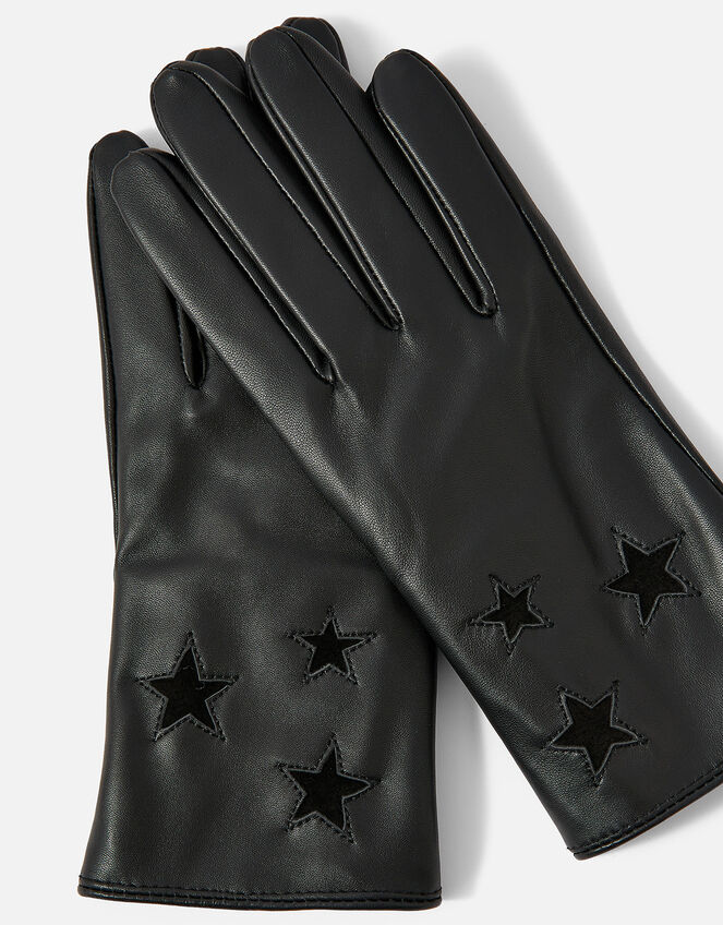 Luxe Star Leather Gloves, Black (BLACK), large