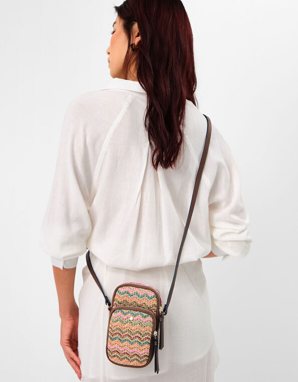 Stripe Raffia Phone Bag, , large