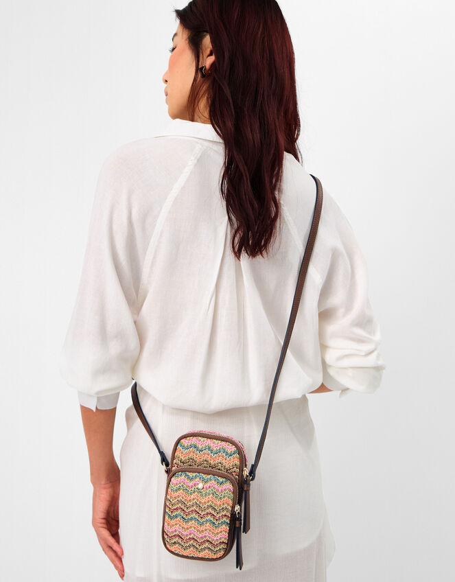 Stripe Raffia Phone Bag, , large