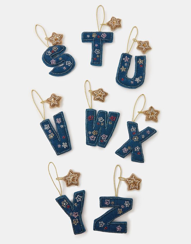 Embellished Initial Christmas Tree Decoration, Teal (TEAL), large