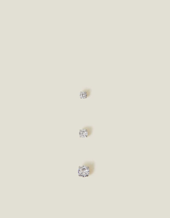 3-Pack Platinum-Plated Surgical Steel Diamante Flatback Earrings, , large