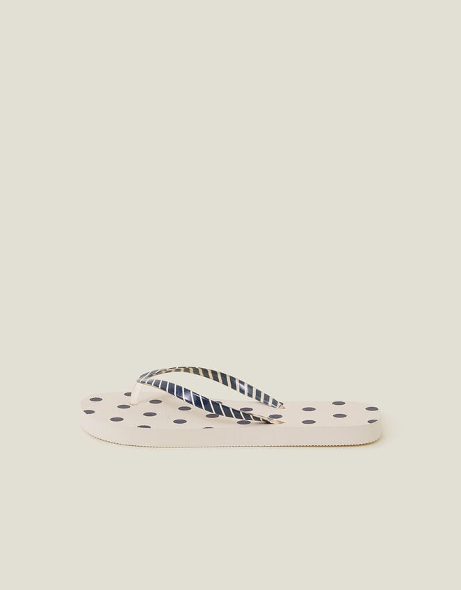 Polka Dot Stripe Flip Flops, Blue (NAVY), large