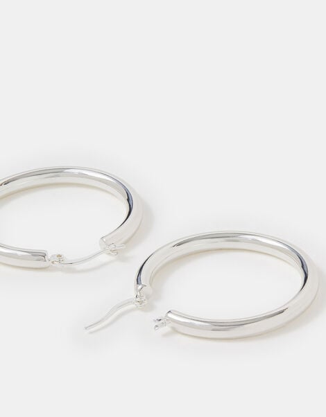 Sterling Silver-Plated Tube Hoop Earrings, , large