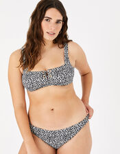 Eyelet Detail Printed Bikini Crop Top, Black (BLACK/WHITE), large