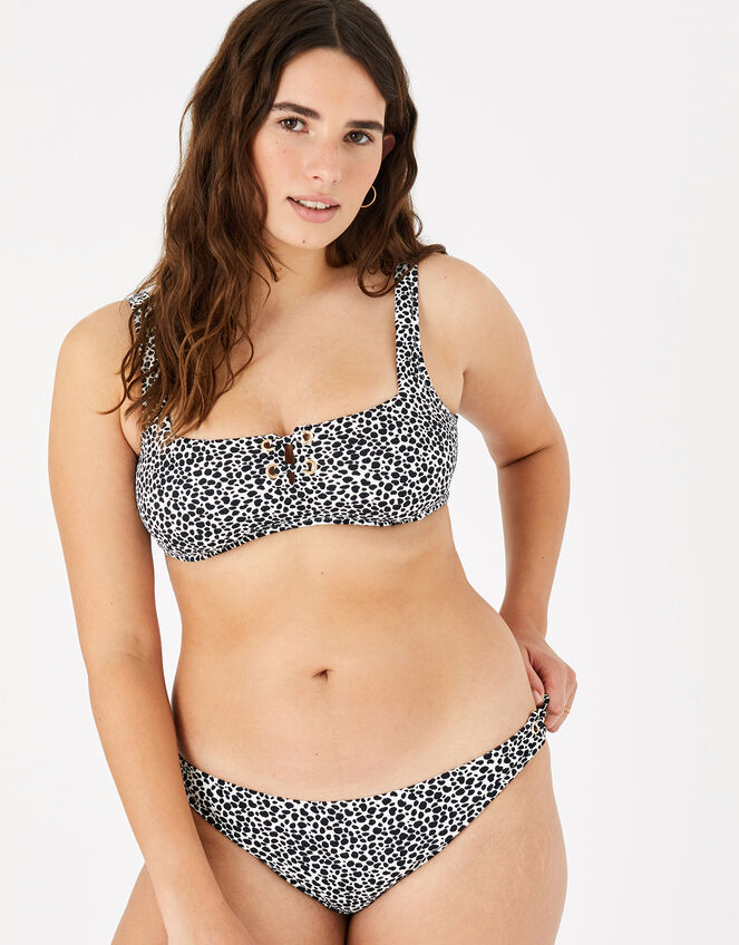 Eyelet Detail Printed Bikini Crop Top, Black (BLACK/WHITE), large