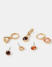 6-Pack Mix Gemstone Stud & Charm Hoop Earrings, , large