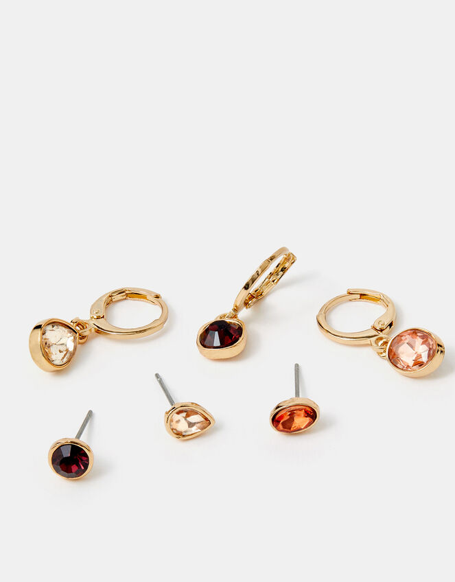 6-Pack Mix Gemstone Stud & Charm Hoop Earrings, , large