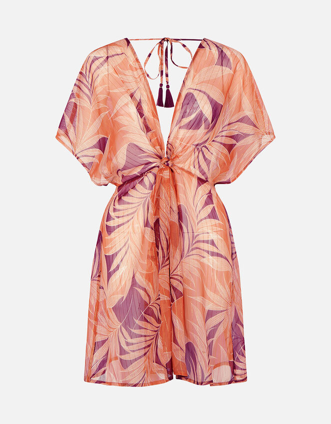 Palm Print Chiffon Kaftan, Orange (RUST), large