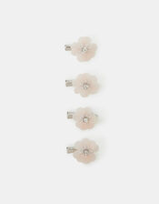 4-Pack Girls Mini Beaded Flower Hair Clips, , large