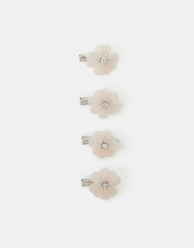 4-Pack Girls Mini Beaded Flower Hair Clips, , large