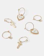 3-Pack Love Charm Hoop Earrings, , large