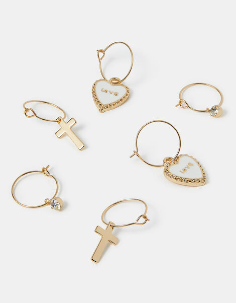3-Pack Love Charm Hoop Earrings, , large