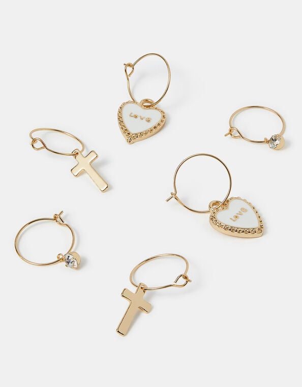 3-Pack Love Charm Hoop Earrings, , large