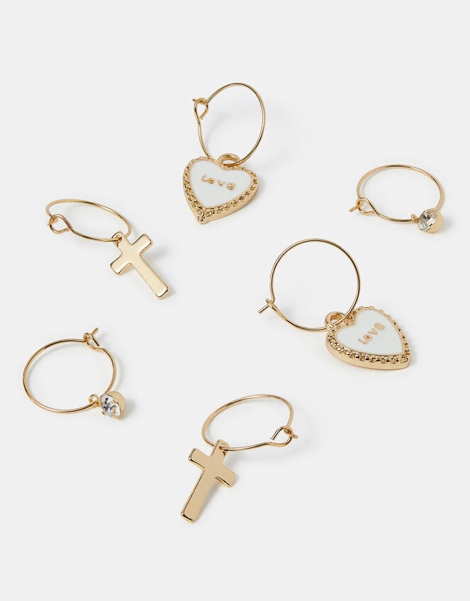 3-Pack Love Charm Hoop Earrings, , large