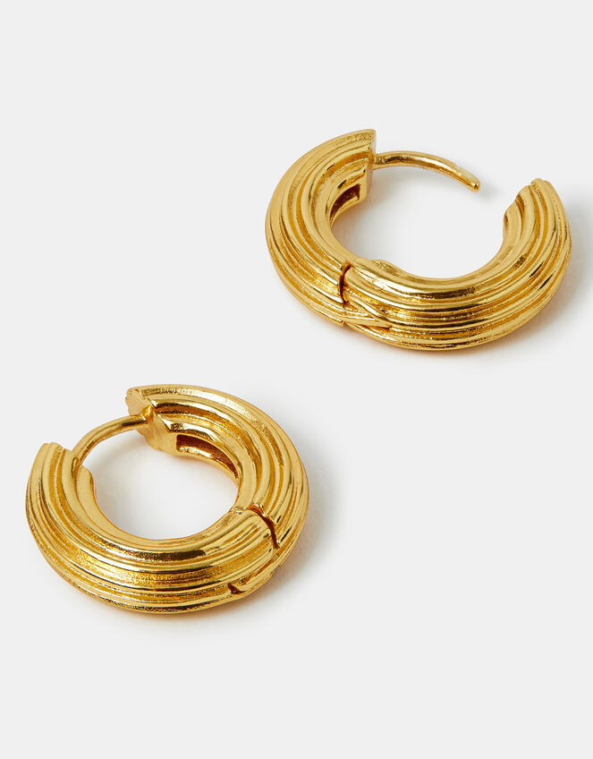 14ct Gold-Plated Chunky Ridge Hoop Earrings, , large