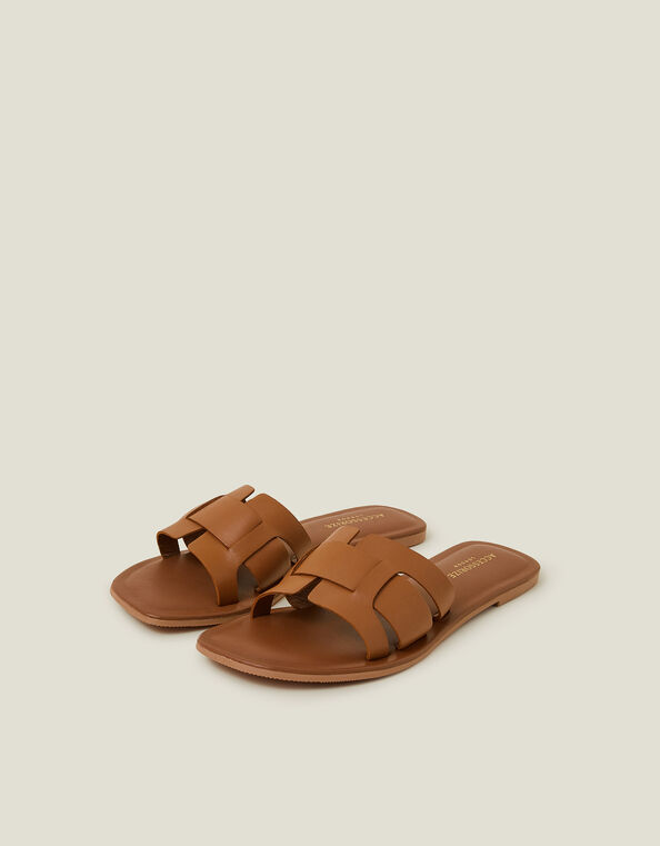 Leather Cut-Out Sliders, Tan (TAN), large