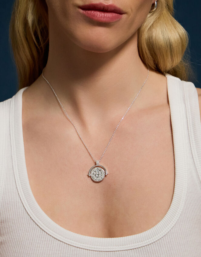 Sterling Silver-Plated Coin Spinner Pendant Necklace, , large