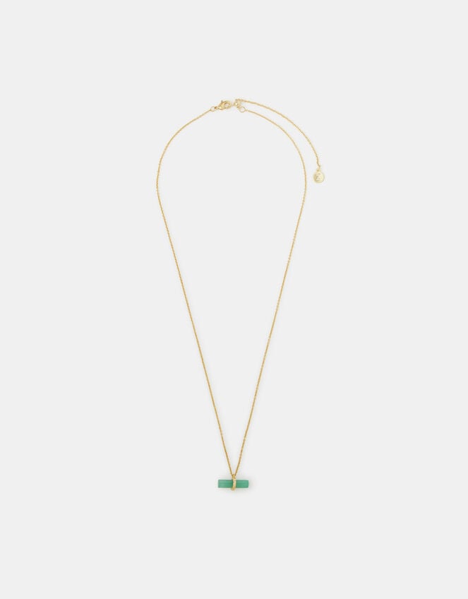 14ct Gold-Plated Healing Stone T-Bar Necklace, Green (GREEN), large