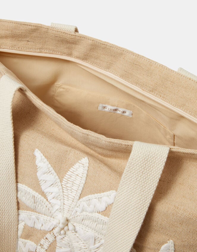 Palm Tree Embroidered Woven Beach Bag, , large