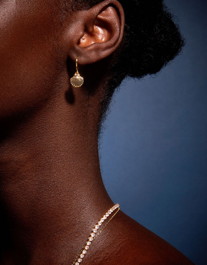 14ct Gold-Plated Shell Hoop Earrings, , large