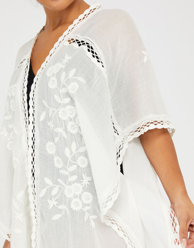 Cotton Kimono with Lace and Floral Embroidery, Cream (CREAM), large