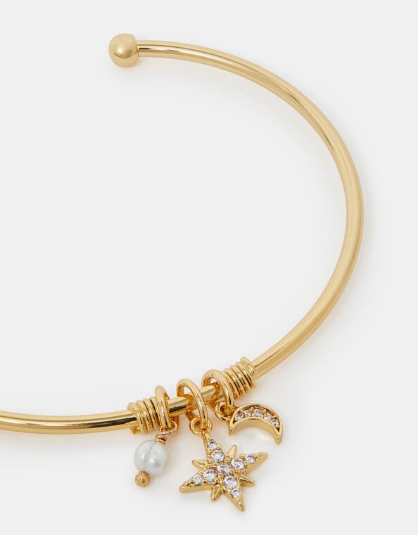 14ct Gold-Plated Thin Charm Cuff Bracelet, , large