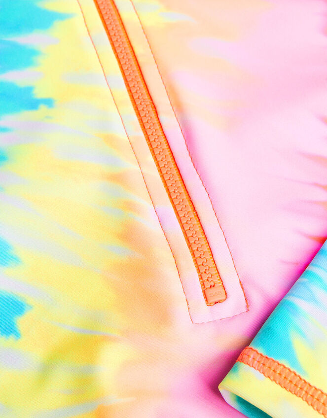 Girls Long Sleeve Tie Dye Swimsuit with Recycled Polyester, Multi (BRIGHTS-MULTI), large