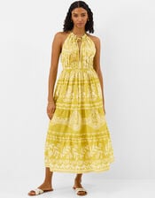 Halter Neck Floral Print Midi Dress, Green (GREEN), large