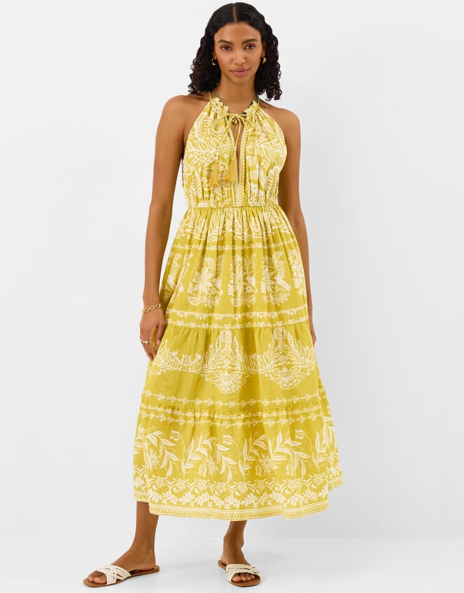 Halter Neck Floral Print Midi Dress, Green (GREEN), large