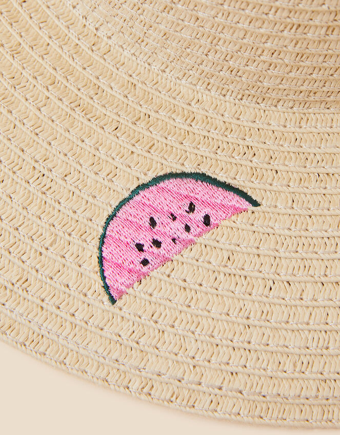 Girls Fruit Embroidered Hat, Natural (NATURAL), large