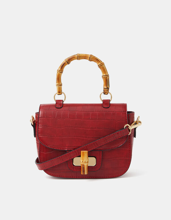 Bamboo Handle Croc Crossbody Bag, , large