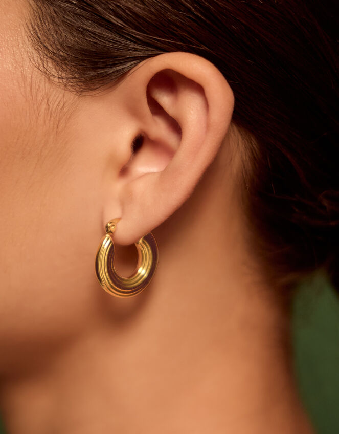 Stainless Steel Textured Hoop Earrings, , large