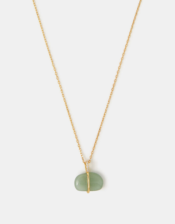 14ct Gold-Plated Green Aventurine Pendant Necklace, , large