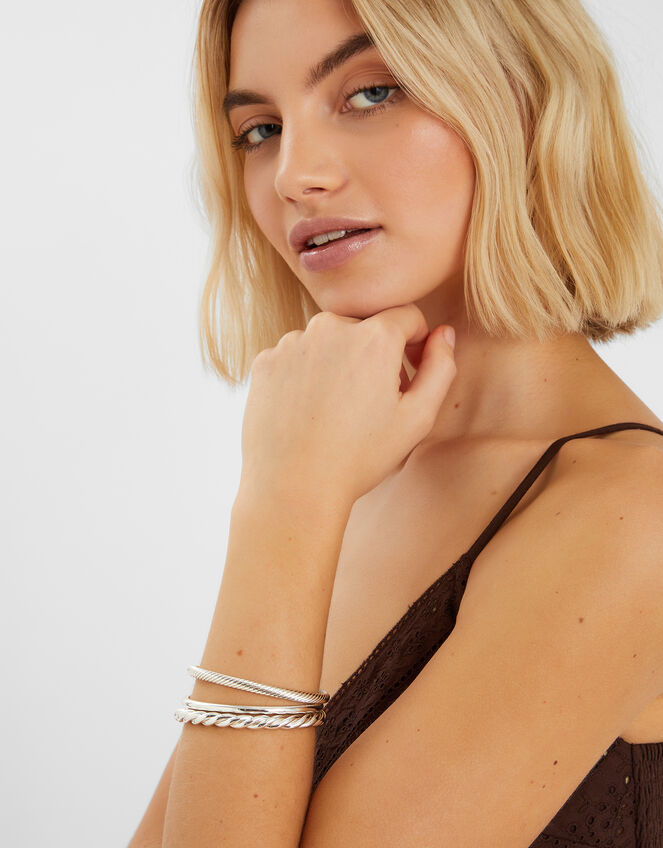 3-Pack Twisted Bangles, Silver (SILVER), large