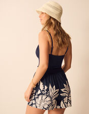 Floral Print High Waist Shorts, Blue (NAVY), large