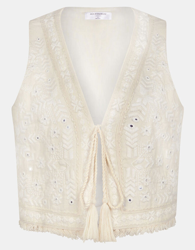 Mirror Embroidered Waistcoat, Ivory (IVORY), large