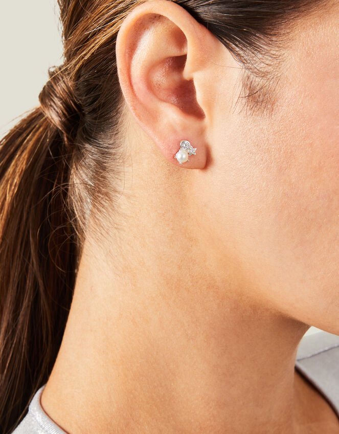 Sterling Silver-Plated Cluster Stud Earrings, , large