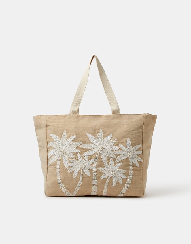 Palm Tree Embroidered Woven Beach Bag, , large