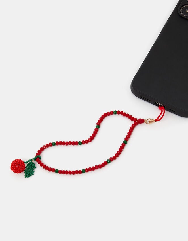 Beaded Cherry Wrist Phone Strap, , large