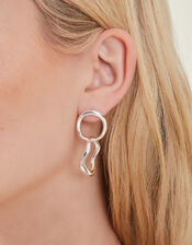Sterling Silver Double Hoop Drop Earrings, , large