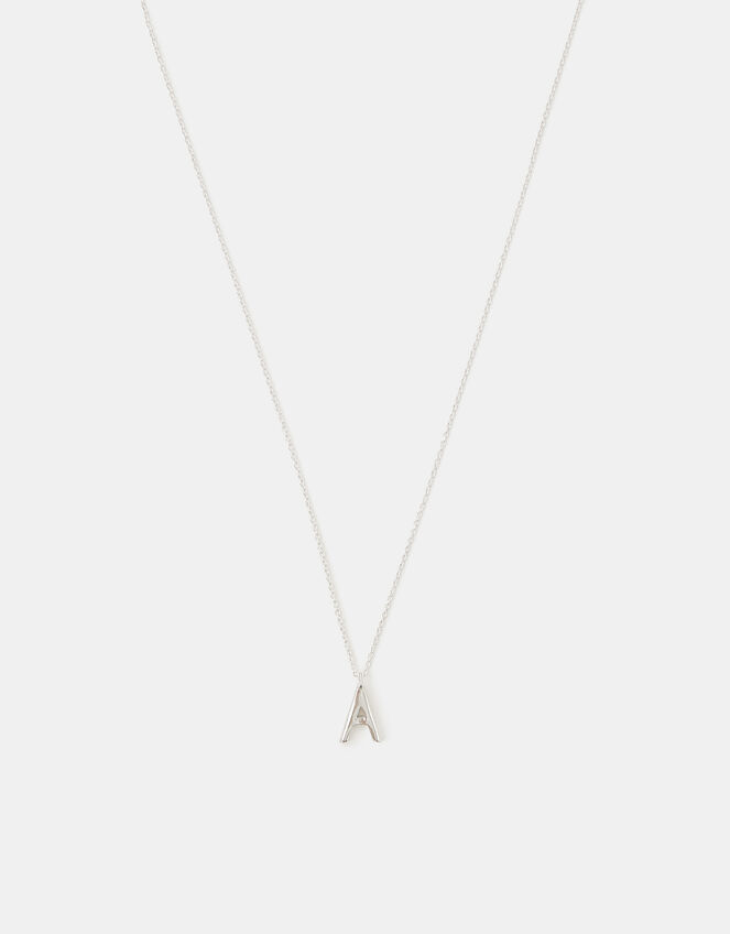 Sterling Silver Initial Pendant Necklace, Silver (ST SILVER), large