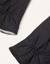 Faux Fur-Lined Leather Gloves, Black (BLACK), large