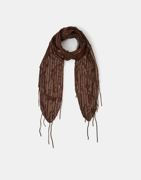 Sequin Tassel Skinny Scarf, , large