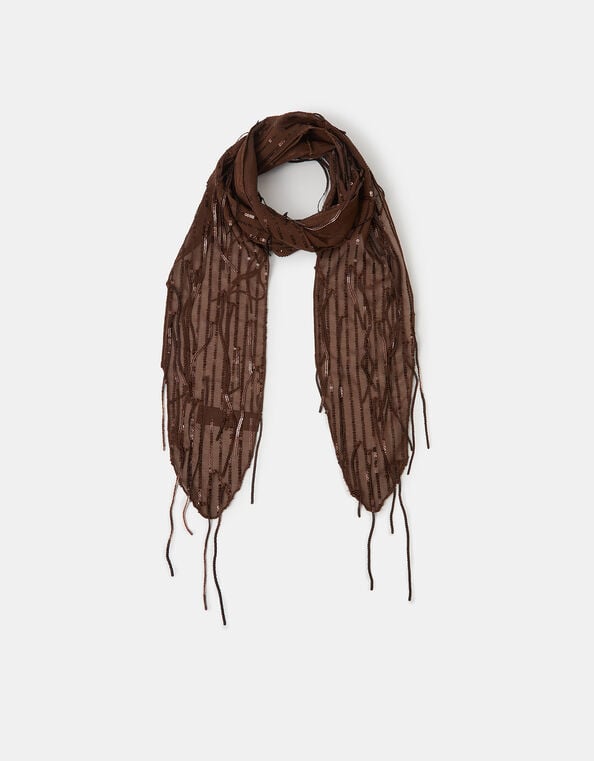 Sequin Tassel Skinny Scarf, , large